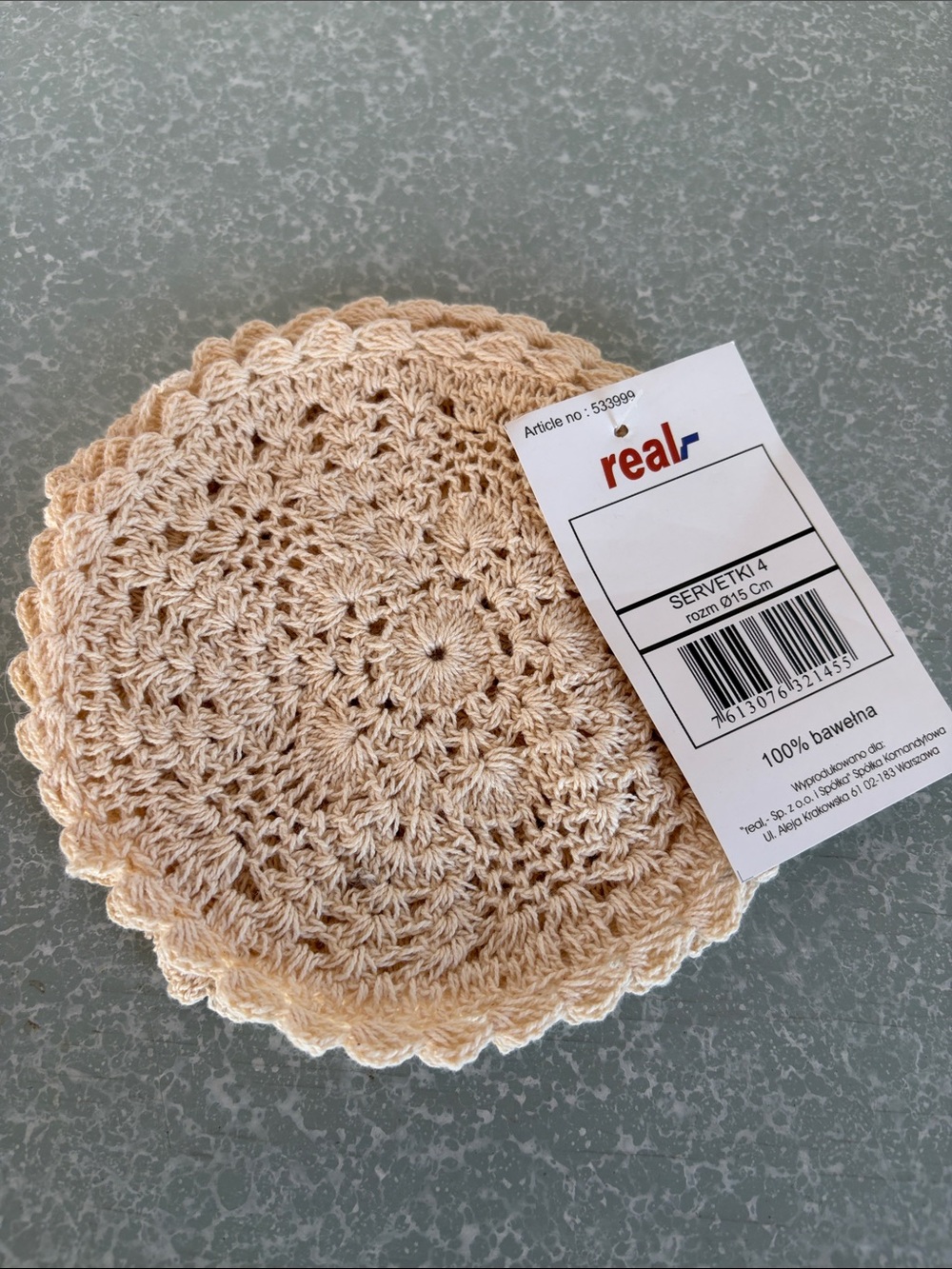 NWT Set of 4 Crochet Lace Cotton Doilies Floral Scalloped Boho Cottagecore 6”